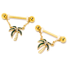 将图片加载到图库查看器,14G 9/16 Clear Gem Gold Hue Palm Tree Style Dangle Nipple Ring Set