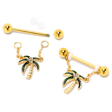 将图片加载到图库查看器,14G 9/16 Clear Gem Gold Hue Palm Tree Style Dangle Nipple Ring Set