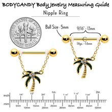 将图片加载到图库查看器,14G 9/16 Clear Gem Gold Hue Palm Tree Style Dangle Nipple Ring Set