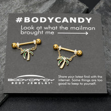 将图片加载到图库查看器,14G 9/16 Clear Gem Gold Hue Palm Tree Style Dangle Nipple Ring Set