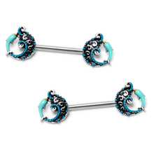将图片加载到图库查看器,14G 9/16 Leaping Blue Dolphin Barbell Nipple Ring Set