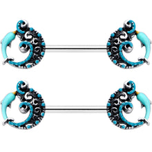 将图片加载到图库查看器,14G 9/16 Leaping Blue Dolphin Barbell Nipple Ring Set