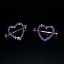 Load image into Gallery viewer, 14G 5/8 Purple Heart Glow in the Dark Valentine Nipple Shield Set