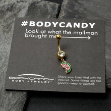 Load image into Gallery viewer, Clear Gem Gold Tone Watermelon Bite Dangle Belly Ring