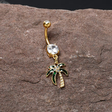 Load image into Gallery viewer, Clear Gem Gold Tone Palm Tree Style Dangle Belly Ring