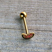 将图片加载到图库查看器,Gold Tone Watermelon Bite Barbell Tongue Ring