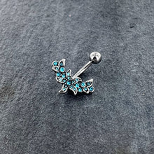 Load image into Gallery viewer, Blue Gem Flower Garland Belly Ring