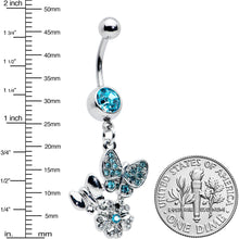 Load image into Gallery viewer, Blue Gem Butterflies Tiny Flower Dangle Belly Ring
