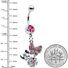 将图片加载到图库查看器,Pink Gem Butterflies Tiny Flower Dangle Belly Ring