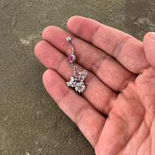 将图片加载到图库查看器,Pink Gem Butterflies Tiny Flower Dangle Belly Ring