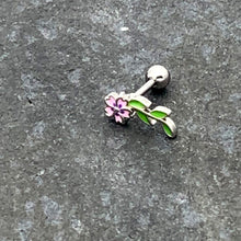 Load image into Gallery viewer, 16G 1/4 Pink Purple Long Flower Cartilage Tragus Earring