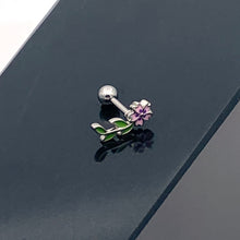 Load image into Gallery viewer, 16G 1/4 Pink Purple Long Flower Cartilage Tragus Earring