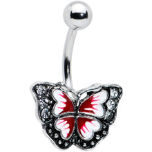 Load image into Gallery viewer, Clear Gem Red Light Pink Butterfly Flower Belly Ring Set of 2