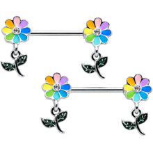 将图片加载到图库查看器,14G 9/16 Clear Gem Pride Rainbow Flower Dangle Nipple Ring Set