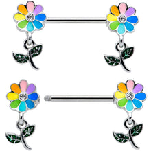 将图片加载到图库查看器,14G 9/16 Clear Gem Pride Rainbow Flower Dangle Nipple Ring Set