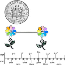 将图片加载到图库查看器,14G 9/16 Clear Gem Pride Rainbow Flower Dangle Nipple Ring Set
