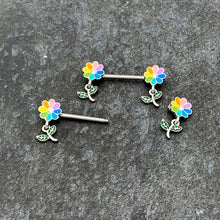 将图片加载到图库查看器,14G 9/16 Clear Gem Pride Rainbow Flower Dangle Nipple Ring Set