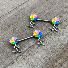 将图片加载到图库查看器,14G 9/16 Clear Gem Pride Rainbow Flower Dangle Nipple Ring Set