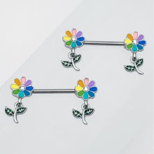 将图片加载到图库查看器,14G 9/16 Clear Gem Pride Rainbow Flower Dangle Nipple Ring Set