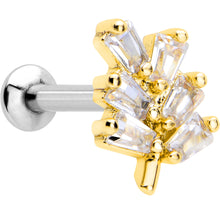 Load image into Gallery viewer, 16G 1/4 Clear CZ Gem Leafy Golden Branch Threadless Labret Tragus
