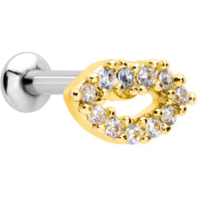 Load image into Gallery viewer, 16G 1/4 Clear CZ Gem Kissy Lips Golden Threadless Labret Tragus
