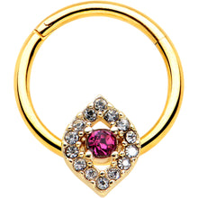 将图片加载到图库查看器,16G 3/8 Clear Pink Gem Gold Tone Open Eye Hinged Segment Ring