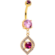 Load image into Gallery viewer, Clear Pink Gem Gold Tone Open Eye Dangle Belly Ring