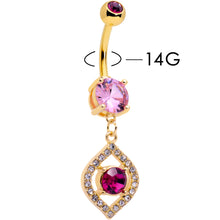 Load image into Gallery viewer, Clear Pink Gem Gold Tone Open Eye Dangle Belly Ring