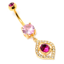 Load image into Gallery viewer, Clear Pink Gem Gold Tone Open Eye Dangle Belly Ring