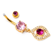 Load image into Gallery viewer, Clear Pink Gem Gold Tone Open Eye Dangle Belly Ring