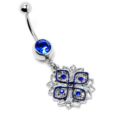 Load image into Gallery viewer, Clear Blue Gem Embellished Cross Dangle Belly Ring