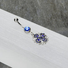 Load image into Gallery viewer, Clear Blue Gem Embellished Cross Dangle Belly Ring