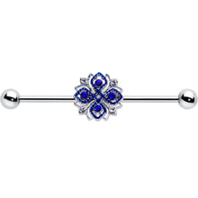 Load image into Gallery viewer, 14G Clear Blue Gem Embellished Cross Industrial Barbell 38mm