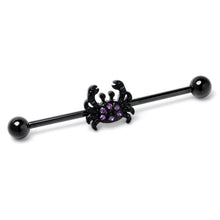 Load image into Gallery viewer, 14G Purple Gem Black Chic Crab Industrial Barbell 38mm