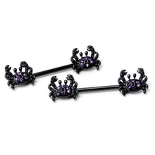 Load image into Gallery viewer, 14G 9/16 Purple Gem Black Chic Crab Barbell Nipple Ring Set
