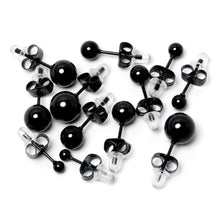 Load image into Gallery viewer, 3mm-8mm Ball Stud Black 316L Stainless Steel Earrings 6 Pack