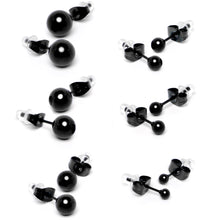 Load image into Gallery viewer, 3mm-8mm Ball Stud Black 316L Stainless Steel Earrings 6 Pack