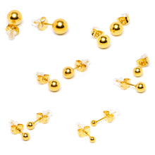 Load image into Gallery viewer, 3mm-8mm Ball Stud Gold Tone 316L Stainless Steel Earrings 6 Pack