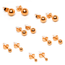 Load image into Gallery viewer, 3mm-8mm Ball Stud Rose Gold Tone 316L Stainless Steel Earrings 6 Pack