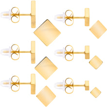 将图片加载到图库查看器,3mm-8mm Square Stud Gold Tone 316L Stainless Steel Earrings 6 Pack