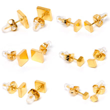 将图片加载到图库查看器,3mm-8mm Square Stud Gold Tone 316L Stainless Steel Earrings 6 Pack