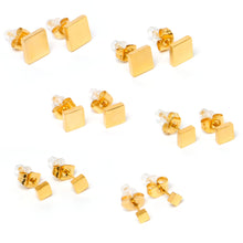 将图片加载到图库查看器,3mm-8mm Square Stud Gold Tone 316L Stainless Steel Earrings 6 Pack