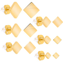 将图片加载到图库查看器,3mm-8mm Square Stud Gold Tone 316L Stainless Steel Earrings 6 Pack