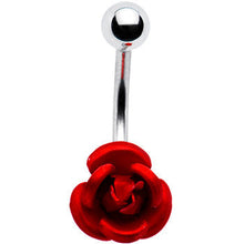 Load image into Gallery viewer, Single Flower Red Rose Belly Button Ring