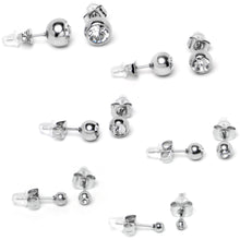 Load image into Gallery viewer, Clear Gem 3mm to 8mm Ball End Stud Earrings Set of 6