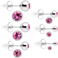 Load image into Gallery viewer, Pink Gem 3mm to 8mm Ball End Stud Earrings Set of 6