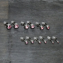 Load image into Gallery viewer, Pink Gem 3mm to 8mm Ball End Stud Earrings Set of 6