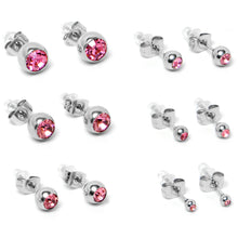 Load image into Gallery viewer, Pink Gem 3mm to 8mm Ball End Stud Earrings Set of 6