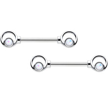 Load image into Gallery viewer, 14G 1/2 White Faux Opal Double Circle Barbell Nipple Ring Set