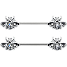 将图片加载到图库查看器,14G 9/16 Clear Gem Bee Beautiful Insect Barbell Nipple Ring Set